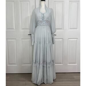 Gunne Sax by Jessica San Francisco Blue Lace Victorian Prairie Dress Size 11
